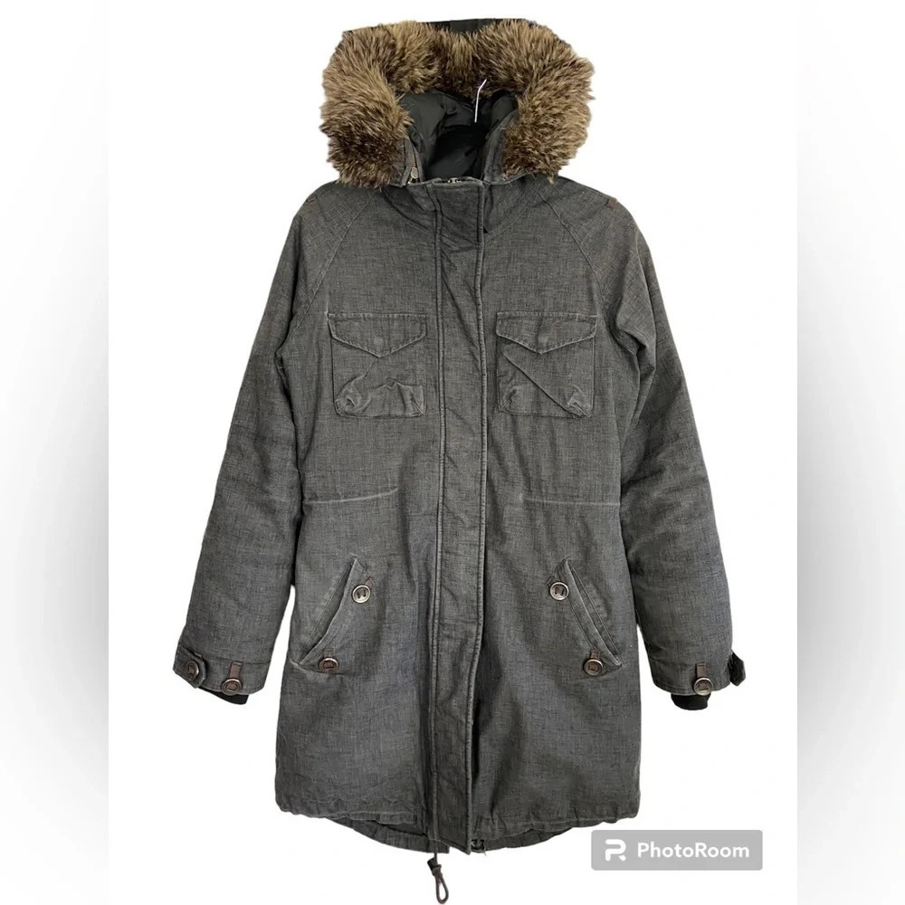 Community Aritzia Down Parka Faux Fur Hood Grey Small